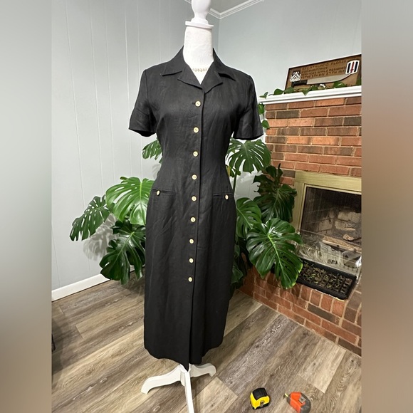 🛍️Positive Attitude petite black button down dress with removable belt size P6 - Picture 1 of 9